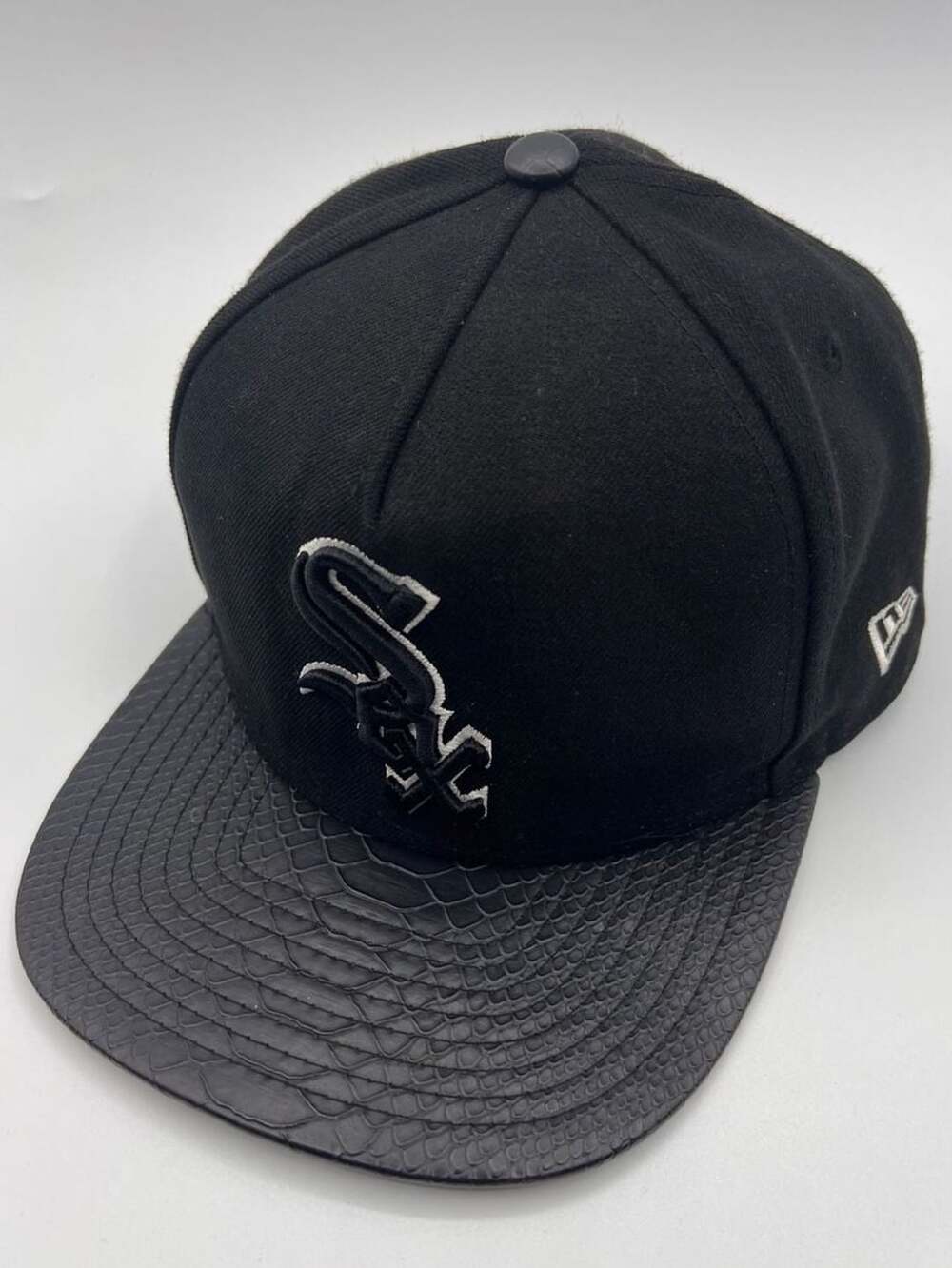 New Era Chicago White Sox 9Fifty A-Frame Snapback Hat Black with Faux Snake Leat